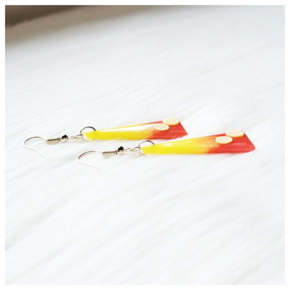 Strawberry Lemonade Earrings Yellow and Pinkish Red Lemon Dangle Earrings - Picture 6 of 10